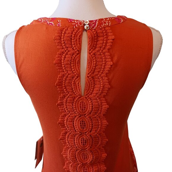 NEW Daniel Rainn Floral Paisley Sleeveless Crochet Top Orange‎ Size XS - Picture 5 of 11